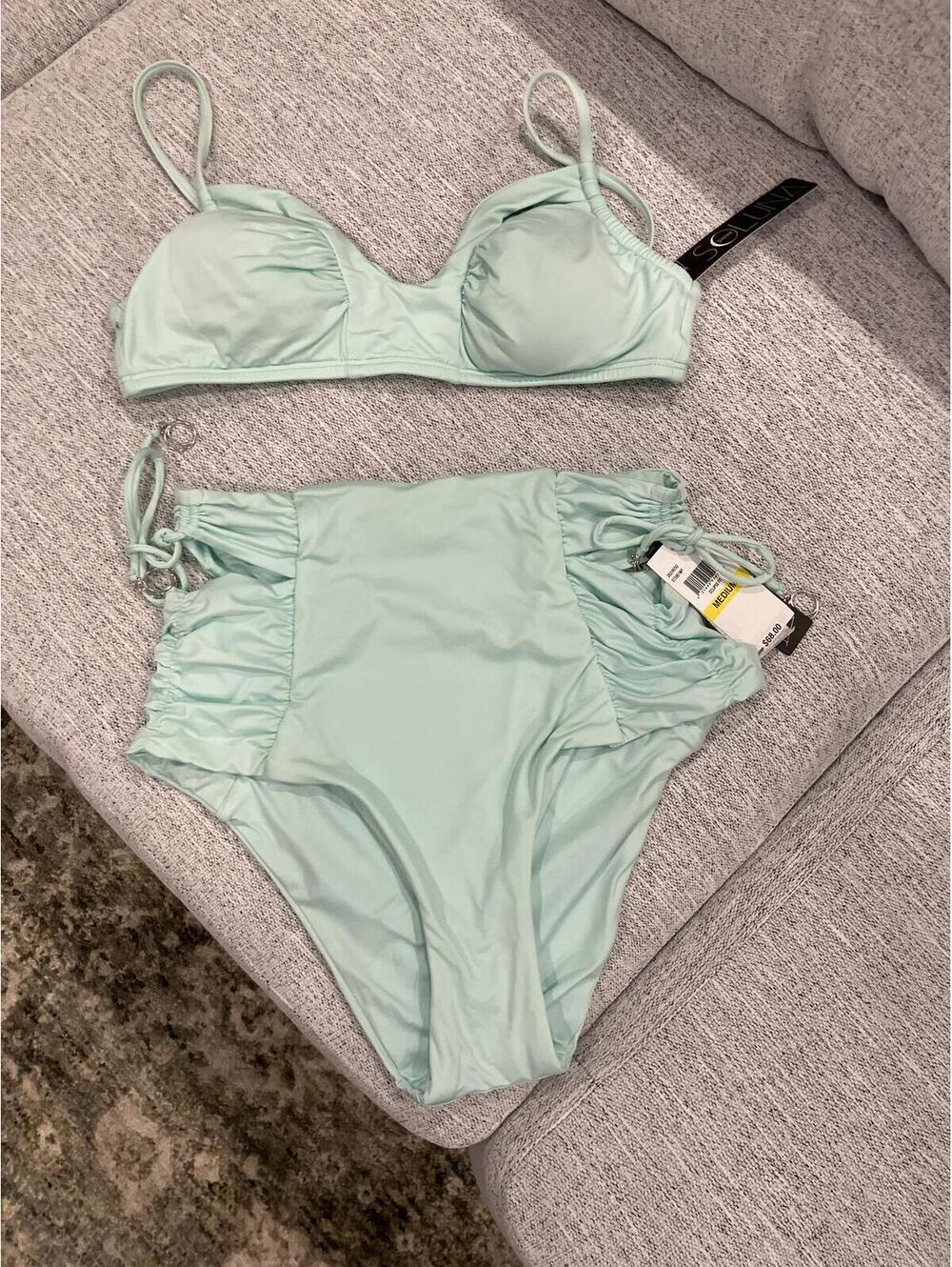 NWT Soluna Swim Light Blue High Waist Bikini Set Medium